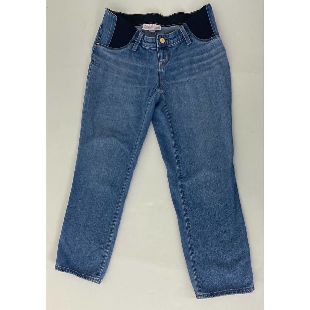 Isabel Maternity Jeans Cropped Straight Blue Denim - Size 0